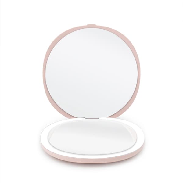 Kompakti kaksipuolinen meikkipeili LED-valolla (5x suurennus) - Pinkki