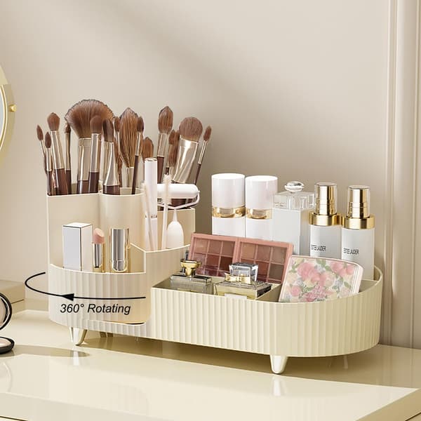 Bordplade Makeup Organizer, Roterende Makeup Organizer til Toilettet, Stor Kapacitet, Kosmetisk Displayboks med Makeupbørsteholder White