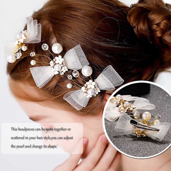 Set of 3 bow hair clips with gold flowers and crystal beads for festival