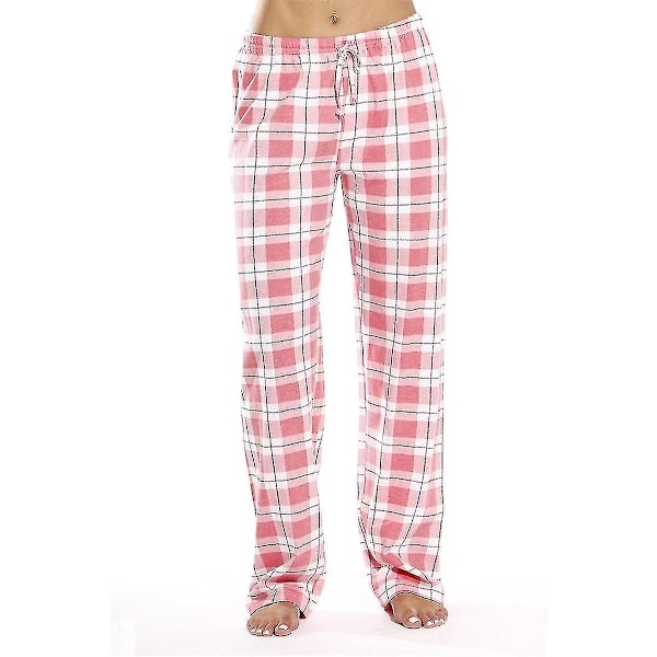 Dames Lomme Flanell Rull Opp, Myke Rutete Flanell Pyjamasbukser For Kvinner Rosa pink XXL