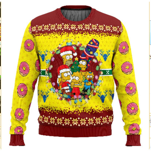 Simpsoneiden Jouluinen Ruma Joulupaita Pullover Miesten 3D-Neulepusero M The Simpsons