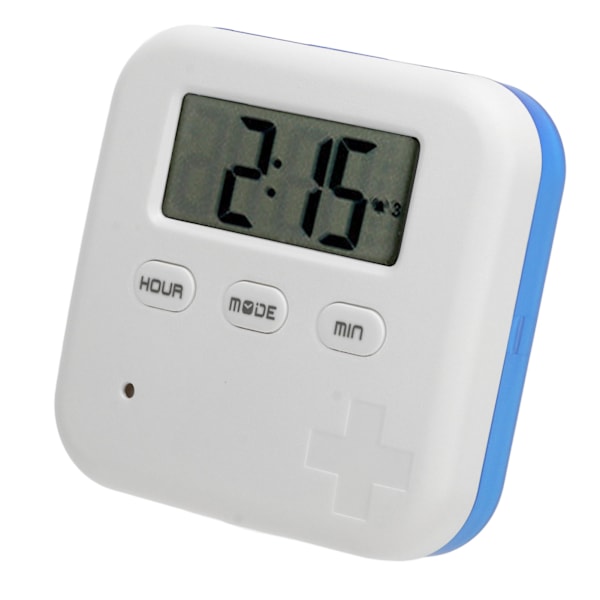 Bärbar medicinlåda med timer, smart medicinorganisatör med klocka, vibrationspåminnelse, 4 stora fack, medicinskåp, blå