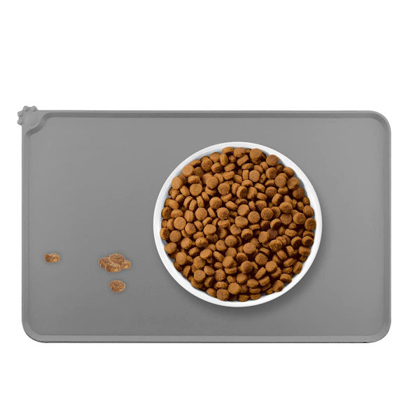 Kissan ja koiran ruokintamatto, lemmikkikulhojen alusta, silikoninen, vedenpitävä, liukumaton, lemmikkieläinten ruokailualusta (harmaa)