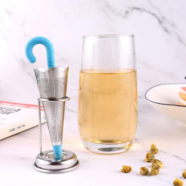Paraplyformet te-infuser i fødevaregodkendt silikone til løs te. 2