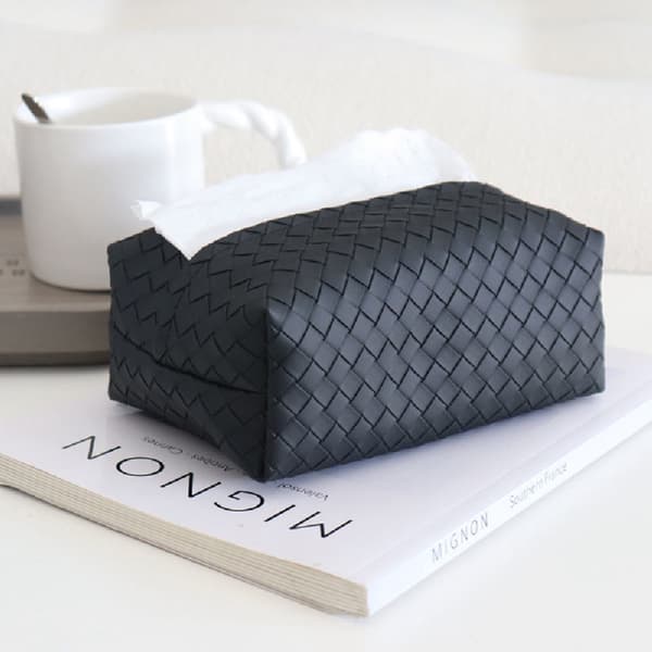 1. Vævet læder tissueboks Chic bilpapirholder Black