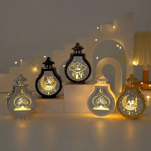 Lykta borddekorasjon med LED-lys, utendørs LED-lykt LED-lysbelysning for festdekorasjon, Ramadan gull