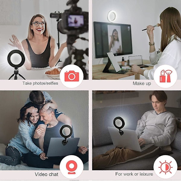Videokonferensbelysningskit, LED-videolampa för dator/laptopskärm, dimbar 6500k ringlampa för distansarbete, Zoom-samtal, sändning