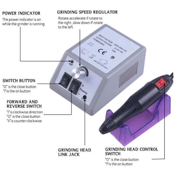 INF Elektrisk neglfil med 12 tilbehør for sliping/polering