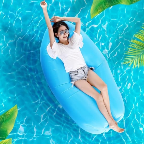 Oppustelig strandsofa, oppustelig liggestol 200 x 70 cm, perfekt til camping og stranden, blå, polyester