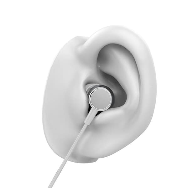 In-ear hovedtelefoner - kablede hovedtelefoner med mikrofon og bas, hvid