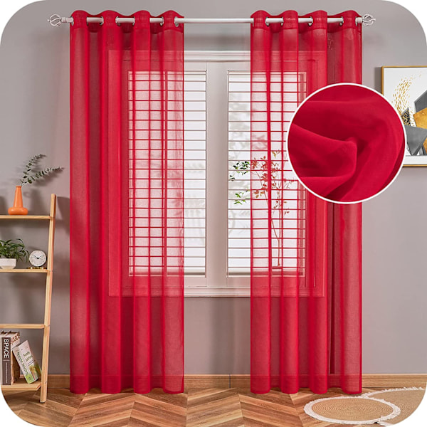 2 stk. gardiner ensfarvede (røde - 100*250cm)