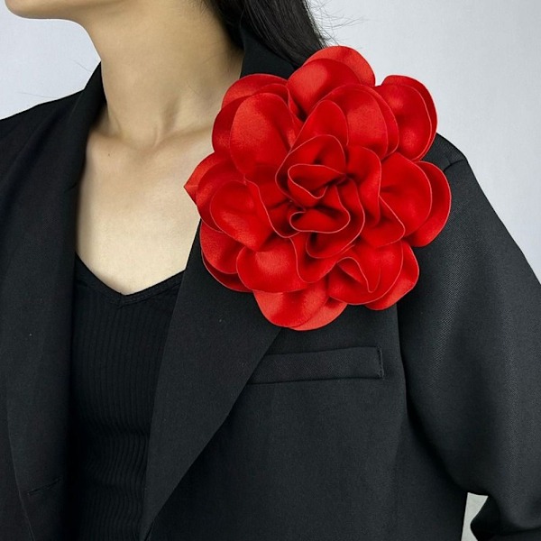 Stor blomsterbrosch mode fransk badge satin dekorativ Pi Watermelon Red