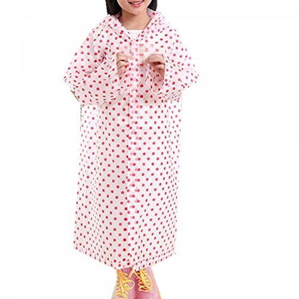 6-12 år Børn Prikket Stil Hætte Regnponcho Regnfrakke Langt Regntøj, Pink, 90CM