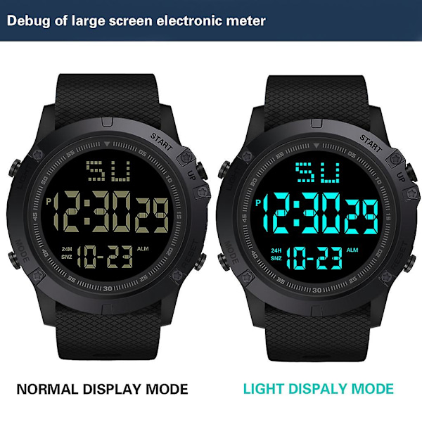 Herrsportklocka Multifunktionell Militär Sportklocka Vattentät Lysande LED Digital Barnklocka Stor Urtavla Student Elektronisk Klocka blue