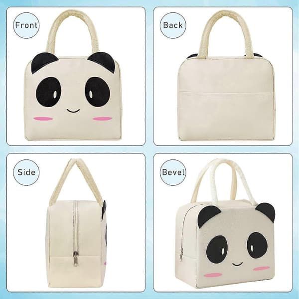 Matboks Bærbar Matboks for Kvinner, Menn, Barn og Studenter, Reise, Piknik, Skole (Beige Panda)