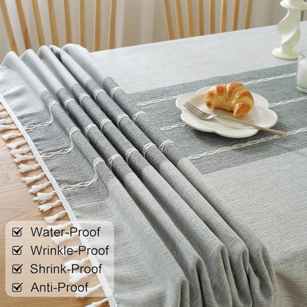Bomuldslinneddug Vandtæt dug Rynkefri Rustik Spisebordsdug, Bløde Stofduge, Grå, 140 cm X 178 cm, 4-6 Sæder