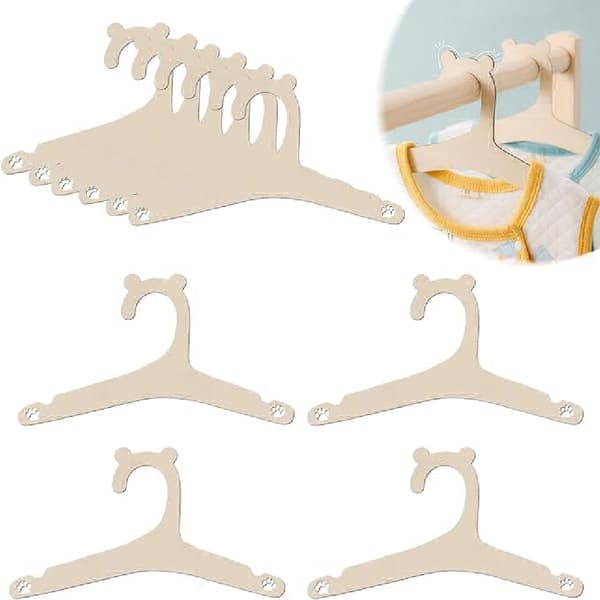 10-pack Björnformade halkfria trähängare med utskurna ben för barnkläder, byxor och jackor