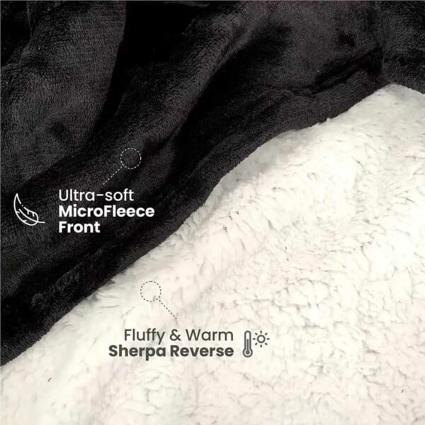 Hoodie Filt Tæppe - Oversize Hoodie Filt Snuggie Sort sort one size black
