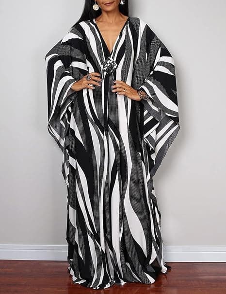 Kaftan strandkjole med etnisk mønster til kvinder, plus size, badedragt cover-up