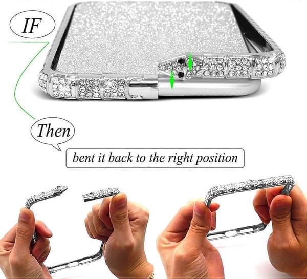 För iPhone 13 Pro Max Diamond Strassfodral för kvinnor med glänsande pläterad metall Bumper Frame Edge Case (Silver)