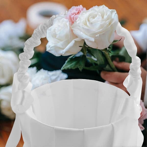 Romantisk vit satin rosett PÄRLA blomsterflickakorg bröllopsceremoni fest