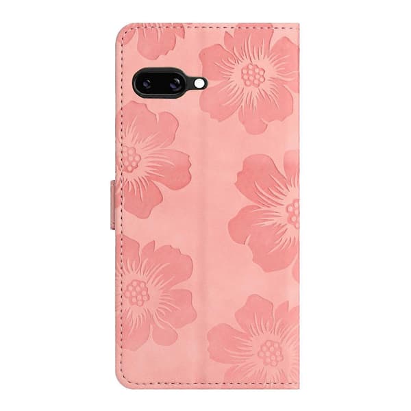 Blomsterpräglat läderfodral för Google Pixel 9a (Rosa)