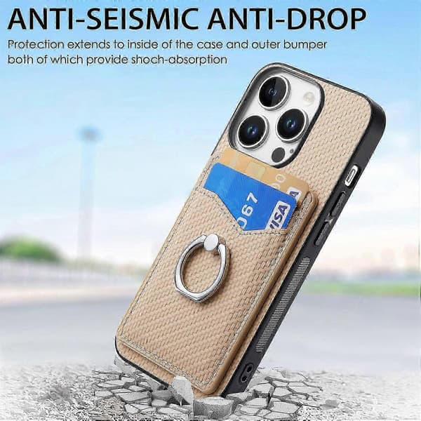 Til iPhone 16 Pro etui med kortpladser, ringholder og støttefod - Abrikos
