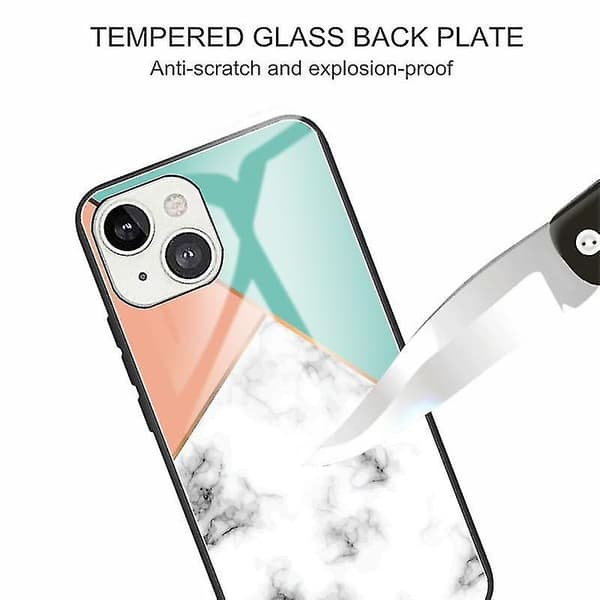 För iPhone 13 Mini Marmor Härdat Glas Baksida TPU Kantfodral (hcbl-25)