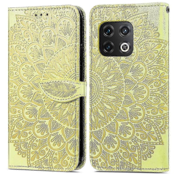 Fodral för OnePlus 10 Pro 5G Präglade Vingar Mandala Läder Folio Fli... (Gul)