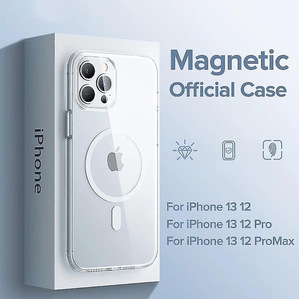 Magnetisk deksel til iPhone 13 12 Pro Max Gjennomsiktig deksel til iPhone 13 Pro Max trådløs lader magnet bakdeksel
