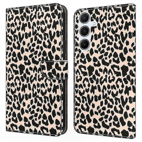 Mobilskal i läder med kortfack för Galaxy A26 5G (Leopardtryck)