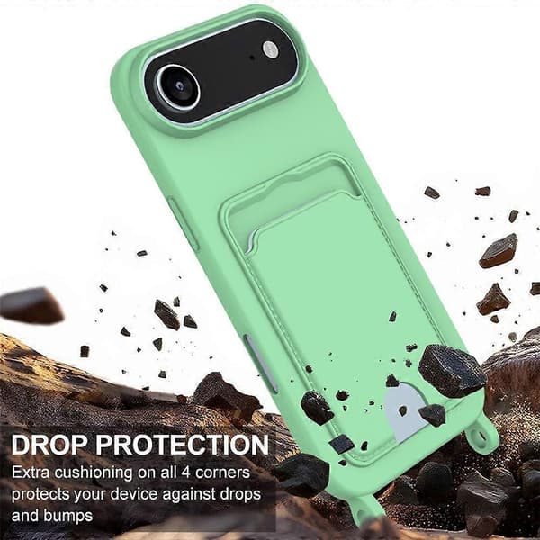 Compatible For iPhone 17 Air Case Liquid Silicone Card Holder Phone Back Cover With Short Strap