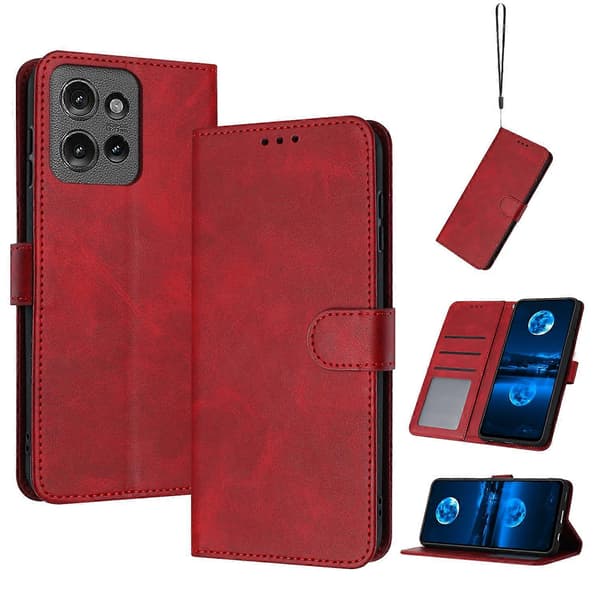 Solid kalvetekstur flip læder telefoncover (til Motorola Edge 50)