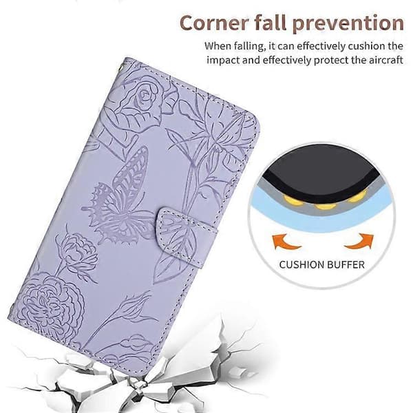Compatible For iPhone 17 Air Case Butterfly Flower Imprint Leather Phone Cover With Shoulder Strap