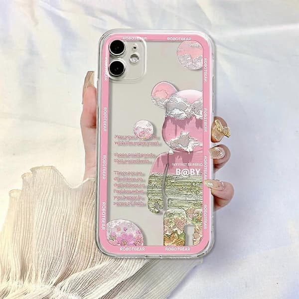 Violent Bear 3D pehmeä TPU-puhelinkotelo iPhone 13 Pro Maxille (vaaleanpunainen)
