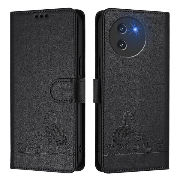 Katt Råtta Präglat Mönster RFID Läder Telefonfodral med Snodd (För Doogee Note 59 5G / Note 59 Pro)