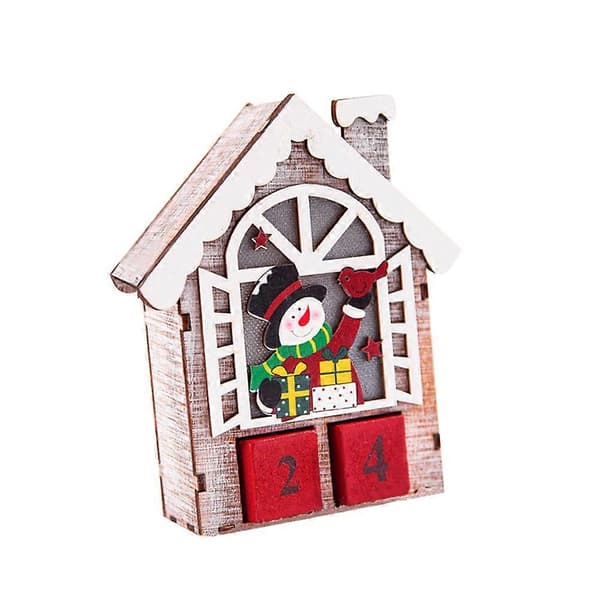 Skrivebordskalender i træ formet som et hus Julekalender til tidsregistrering 3 stk.