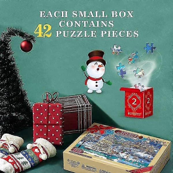 2024 Adventskalender Puslespill 1008 biter 24 dagers jule-nedtelling for barn gaveeske