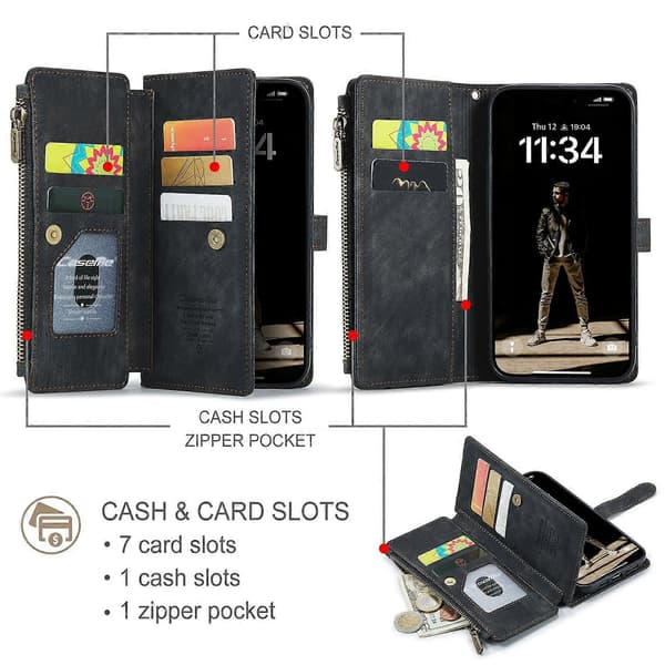 Zipper Wallet Leather Case For iPhone 16