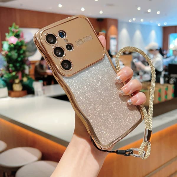 Etui til en smartphone med rem, galvanisering, TPU-telefoncover, kærlighedshjerte, gradientglimmer