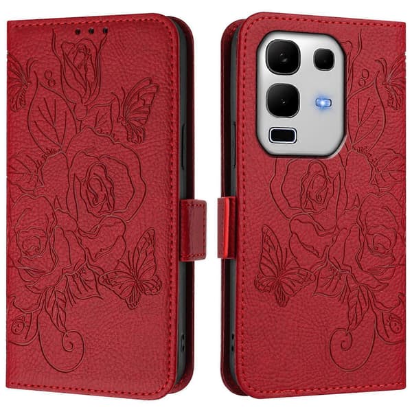 Präglad Ros RFID Stöldskydd Läder Telefonfodral (För Infinix Note 50s)
