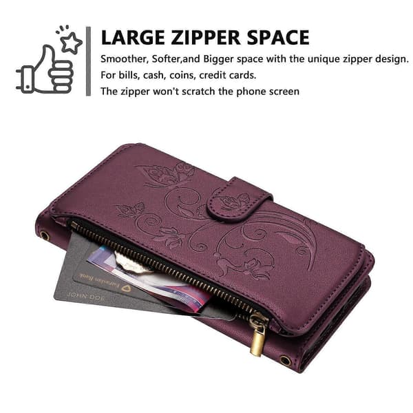 Fjäril Kärlek Blomma Multi-kort Dragkedja Plånbok Läder Telefonfodral (För Ulefone Note 21)