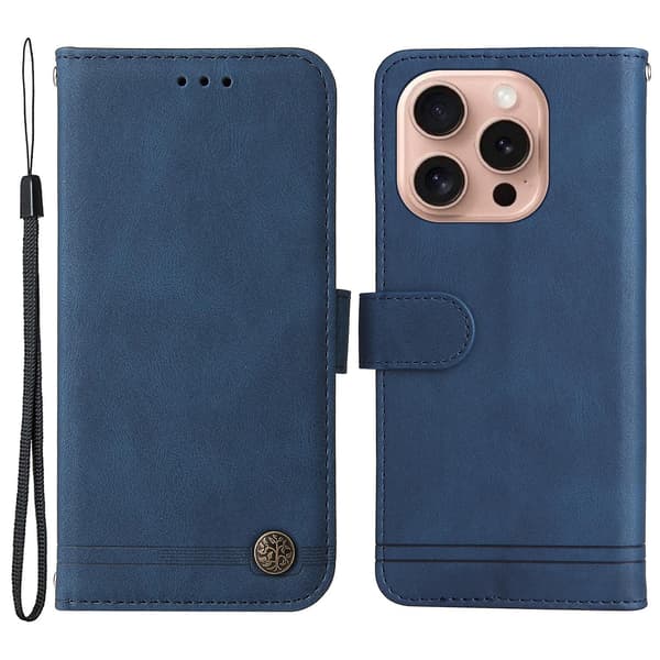 Til iPhone 16 Pro etui Skin-touch tekstur PU læder pung telefoncover - Blå