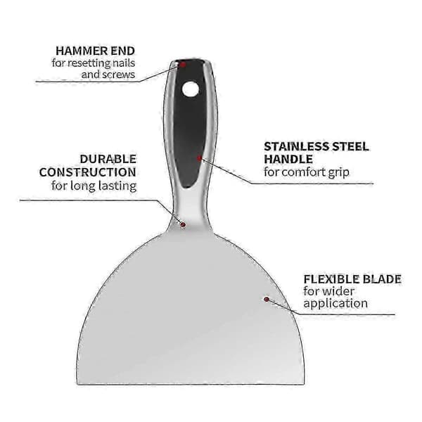 kniv 6 tommer, ét stykke premium poleret skraber i rustfrit stål til gipspladefinish