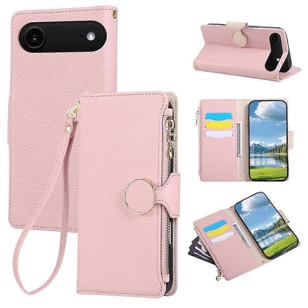 Compatible for iPhone 17 Air Case Zipper Wallet Leather Phone Cover With Wrist Strap