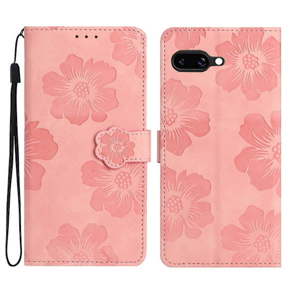 Blomsterpräglat läderfodral för Google Pixel 9a (Rosa)
