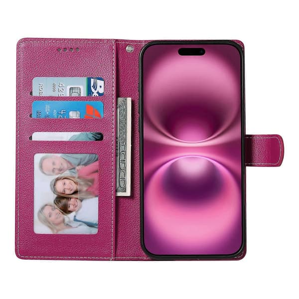 För iPhone 17 Air Fodral Magnetisk Snäpp Litchi Textur Läder Plånboksfodral med Handledsrem
