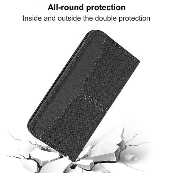 Kompatibel til iPhone 17 Air Case Vævet Tekstur PU Læder Pung Telefoncover Med Håndledsrem