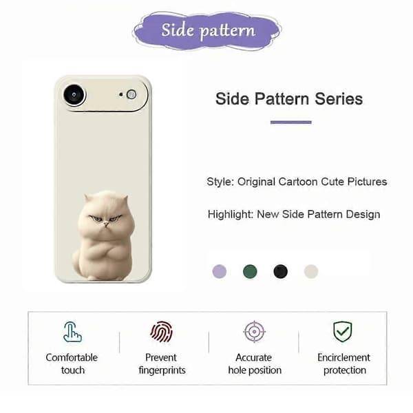 For iPhone 17 Air-deksel med sint kattemønster, rett kant, TPU-telefonbakdeksel