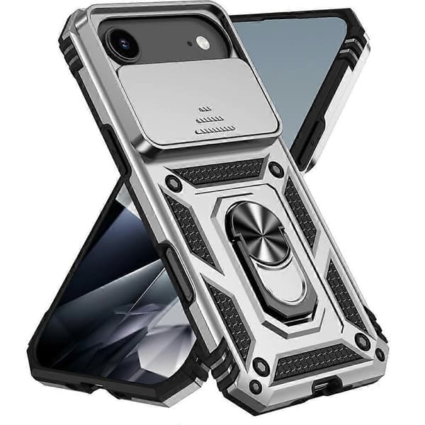 Kompatibel til iPhone 17 Air Case PC + TPU Telefoncover med linsebeskytter og stativ